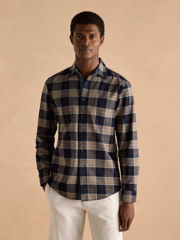 Joules Brushed Flannel Navy Blue Check Classic Fit Shirt - Image 2 of 11