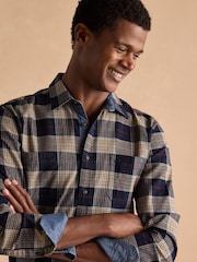 Joules Brushed Flannel Navy Blue Check Classic Fit Shirt - Image 5 of 11
