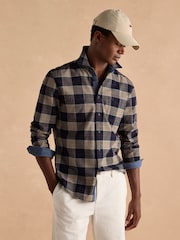 Joules Brushed Flannel Navy Blue Check Classic Fit Shirt - Image 8 of 11