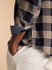 Joules Brushed Flannel Navy Blue Check Classic Fit Shirt - Image 9 of 11