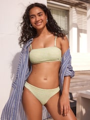 White/Green Gingham Shirred High Leg Bikini Bottoms - Image 4 of 7