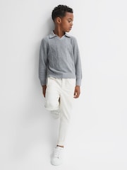 Reiss Soft Grey Melange Malik 9-13 yrs Knitted Open-Collar Top - Image 1 of 6