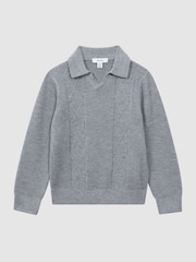 Reiss Soft Grey Melange Malik 9-13 yrs Knitted Open-Collar Top - Image 2 of 6
