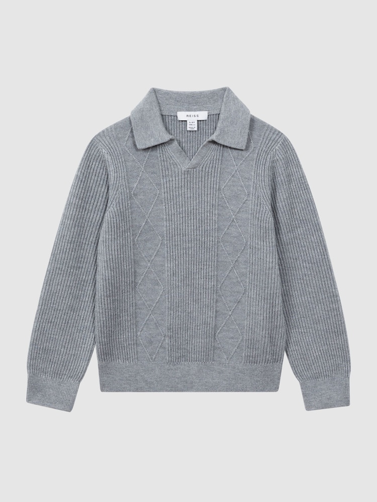 Reiss Soft Grey Melange Malik 9-13 yrs Knitted Open-Collar Top - Image 2 of 6