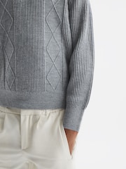 Reiss Soft Grey Melange Malik 9-13 yrs Knitted Open-Collar Top - Image 4 of 6