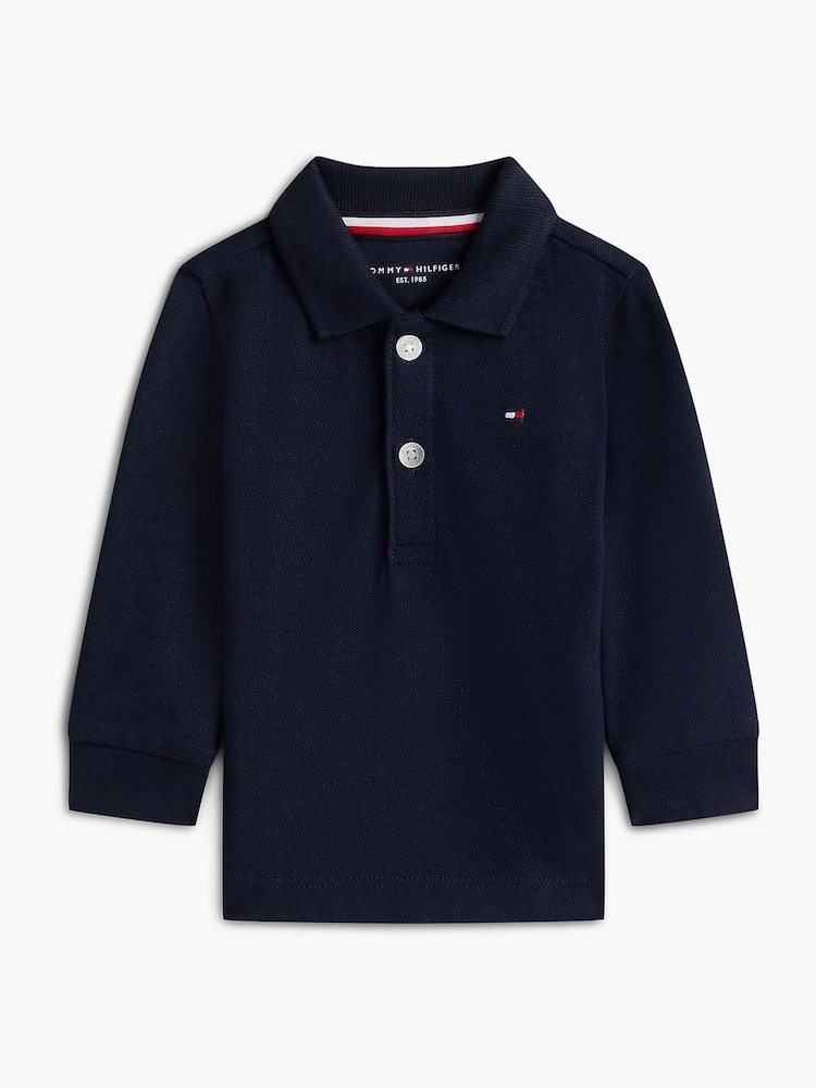 Tommy Hilfiger Blue Essential Regular Fit Long Sleeve Polo Shirt - Image 1 of 2 Tommy Hilfiger Blue Essential Regular Fit Long Sleeve Polo Shirt - Image 1 of 2