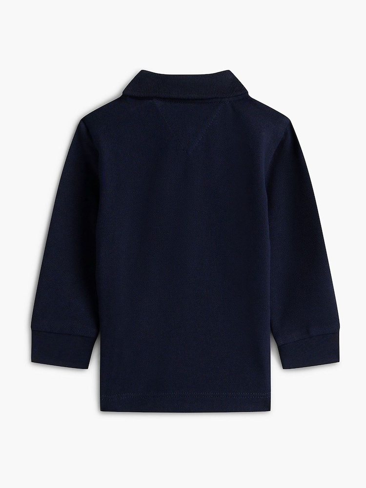 Tommy Hilfiger Blue Essential Regular Fit Long Sleeve Polo Shirt - Image 2 of 2 Tommy Hilfiger Blue Essential Regular Fit Long Sleeve Polo Shirt - Image 2 of 2