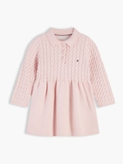 Tommy Hilfiger Pink Cable Knit Relaxed Polo Jumper Dress - Image 1 of 3