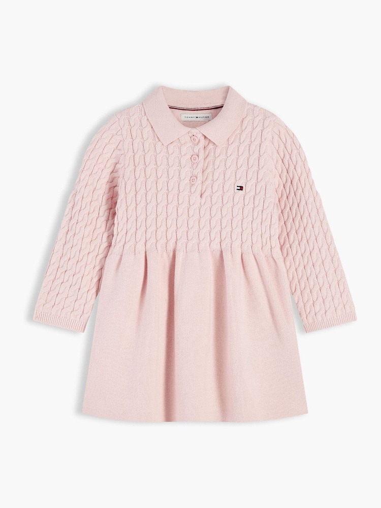 Tommy Hilfiger Pink Cable Knit Relaxed Polo Jumper Dress - Image 1 of 3 Tommy Hilfiger Pink Cable Knit Relaxed Polo Jumper Dress - Image 1 of 3
