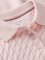 Tommy Hilfiger Pink Cable Knit Relaxed Polo Jumper Dress - Image 3 of 3