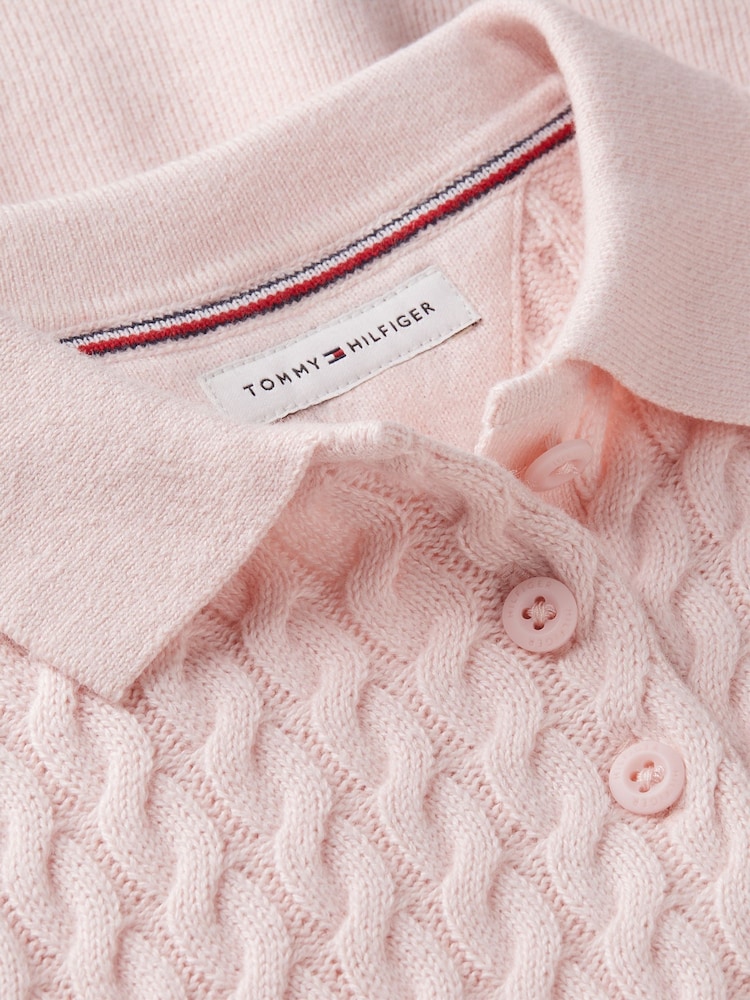Tommy Hilfiger Pink Cable Knit Relaxed Polo Jumper Dress - Image 3 of 3 Tommy Hilfiger Pink Cable Knit Relaxed Polo Jumper Dress - Image 3 of 3