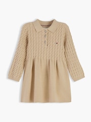 Tommy Hilfiger Gold Cable Knit Relaxed Polo Jumper Dress - Image 1 of 3