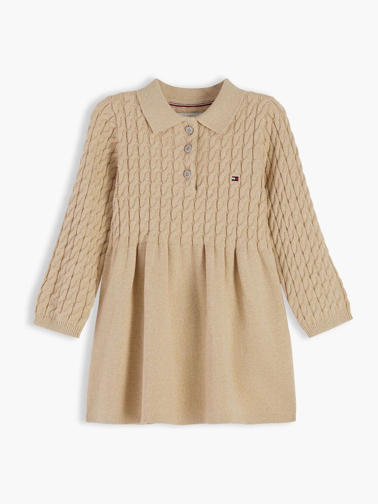 Tommy Hilfiger Gold Cable Knit Relaxed Polo Jumper Dress - Image 1 of 3 Tommy Hilfiger Gold Cable Knit Relaxed Polo Jumper Dress - Image 1 of 3