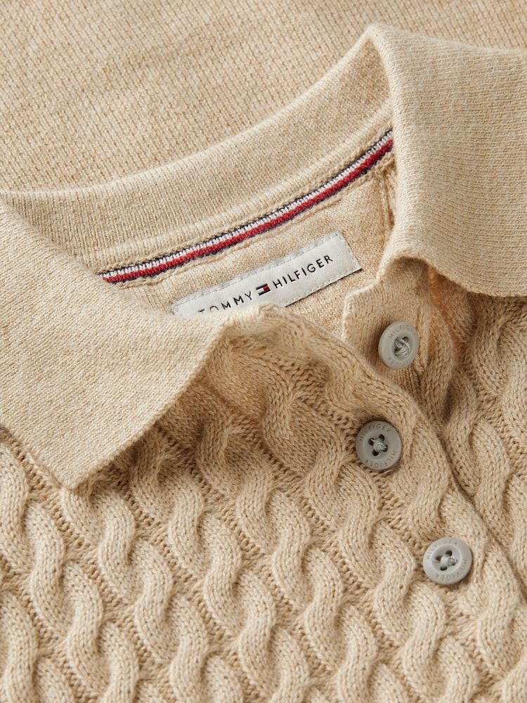 Tommy Hilfiger Gold Cable Knit Relaxed Polo Jumper Dress - Image 3 of 3 Tommy Hilfiger Gold Cable Knit Relaxed Polo Jumper Dress - Image 3 of 3