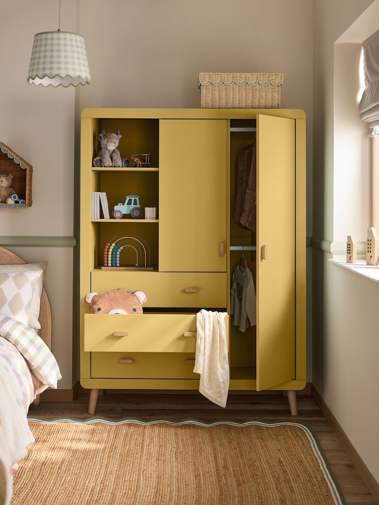 Mustard Yellow Double, 3 drawers Wardrobe - Image 2 of 11