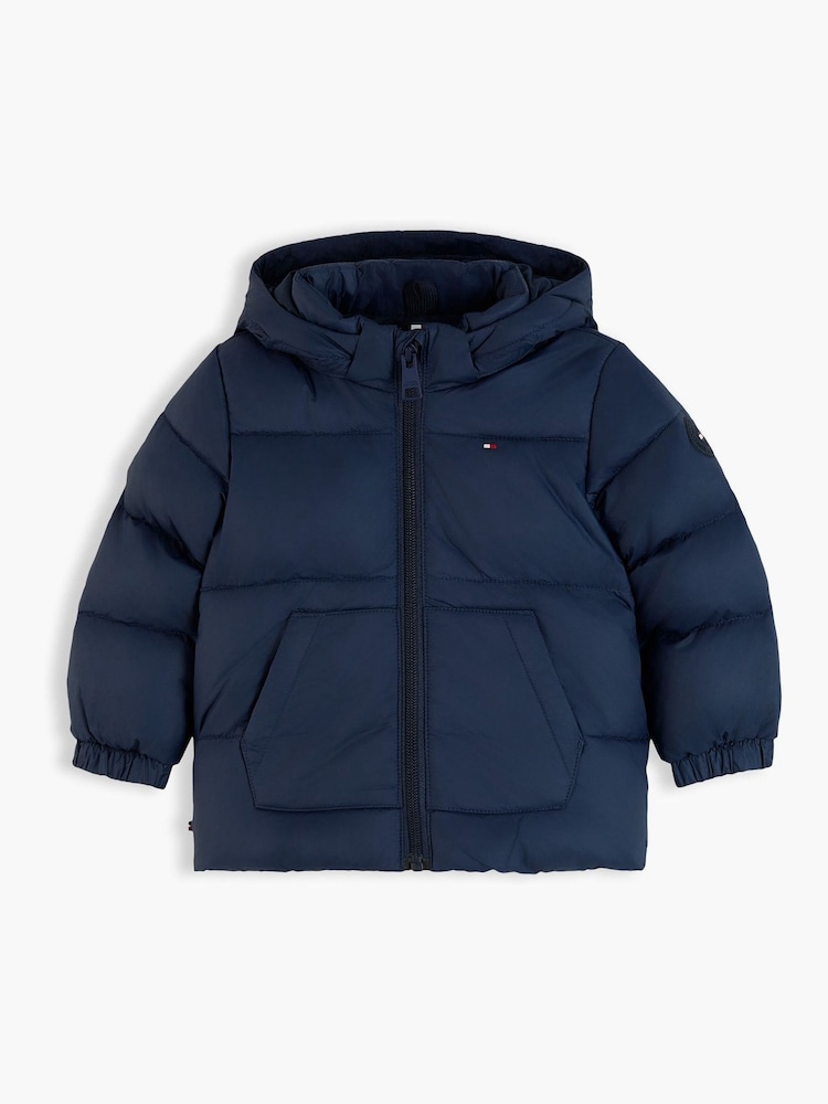 Tommy Hilfiger 旗幟刺繡拉鏈開襟連帽羽絨外套 - 圖片 1，共 3