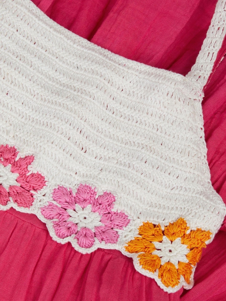 Monsoon Pink Crochet Flower Tiered Dress - Image 2 of 3 Monsoon Pink Crochet Flower Tiered Dress - Image 2 of 3