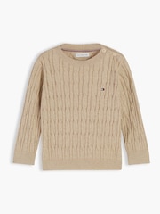 Tommy Hilfiger Gold Flag Embroidery Cable Knit Jumper - Image 1 of 3