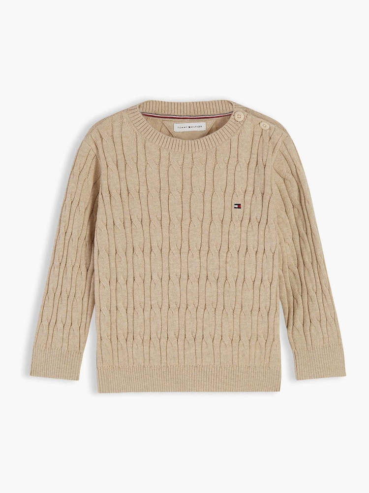 Tommy Hilfiger Gold Flag Embroidery Cable Knit Jumper - Image 1 of 3 Tommy Hilfiger Gold Flag Embroidery Cable Knit Jumper - Image 1 of 3