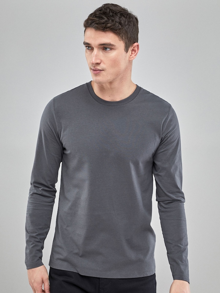 Charcoal Grey Regular Fit Long Sleeve Crew Neck T-Shirt - Image 1 of 4