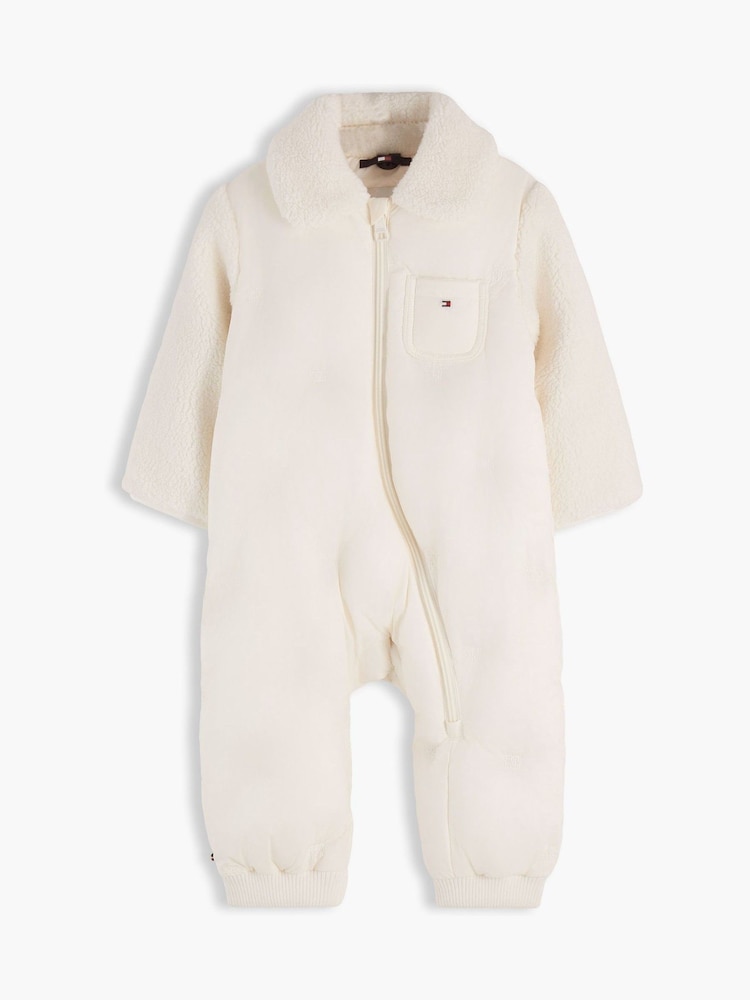 Tommy Hilfiger White Relaxed Flag Quilted Fleece Snowsuit - Image 1 of 3 Tommy Hilfiger White Relaxed Flag Quilted Fleece Snowsuit - Image 1 of 3