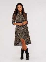 Apricot Black Paisley High Low Shirt Dress - Image 1 of 4