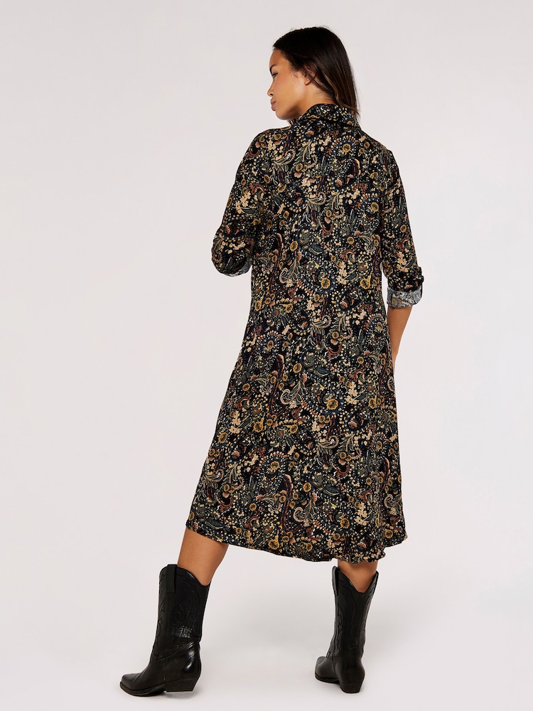 Apricot Black Paisley High Low Shirt Dress - Image 2 of 4