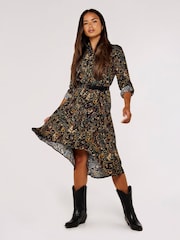 Apricot Black Paisley High Low Shirt Dress - Image 3 of 4