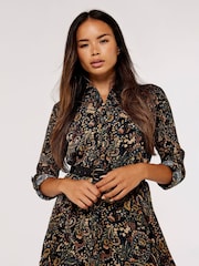 Apricot Black Paisley High Low Shirt Dress - Image 4 of 4