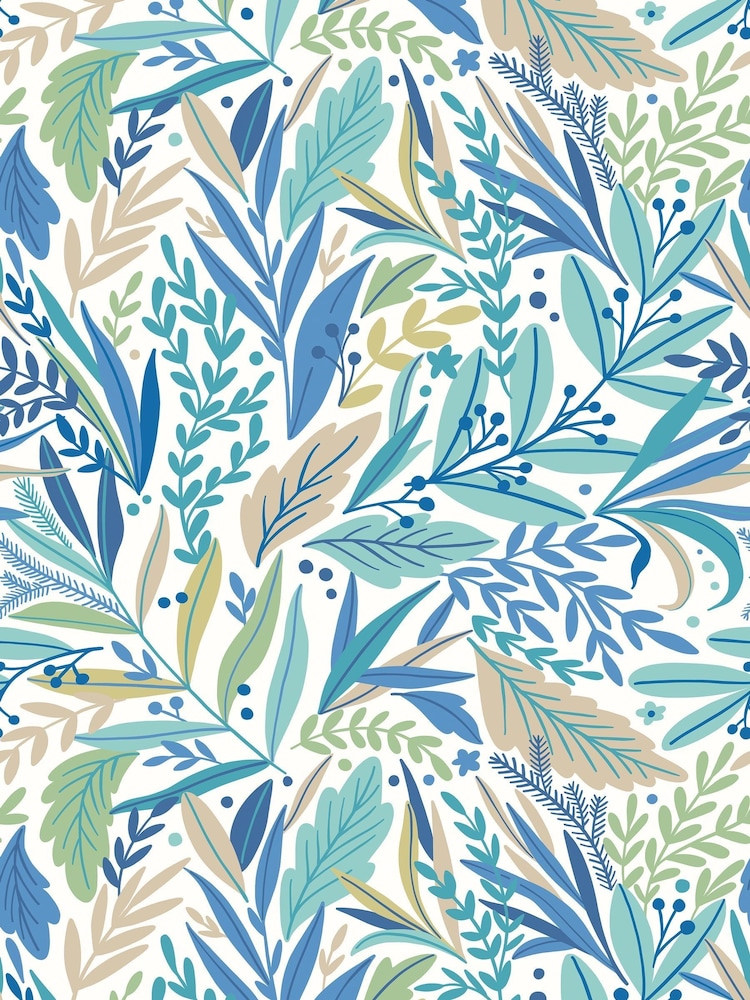 Origin Murals Denim Blue Patterned Leaves A4 Mural Sample - Image 1 of 1