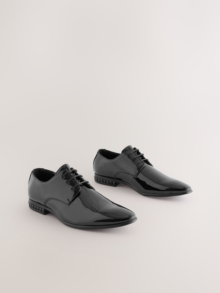 Black Diamante Heel Patent Derby Shoes - Image 1 of 5 Black Diamante Heel Patent Derby Shoes - Image 1 of 5