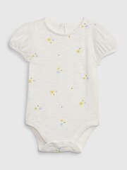 Gap White Puff Sleeve Floral Print Bodysuit (Newborn-24mths) - Image 1 of 1