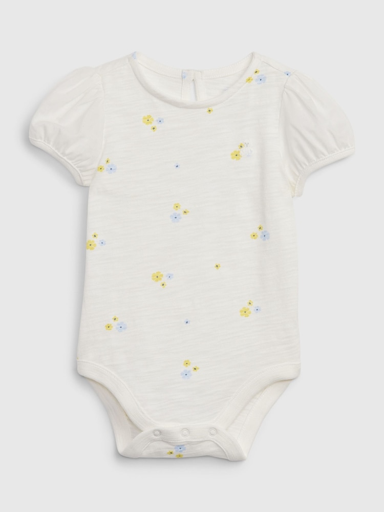Gap White Puff Sleeve Floral Print Bodysuit (Newborn-24mths) - Image 1 of 1