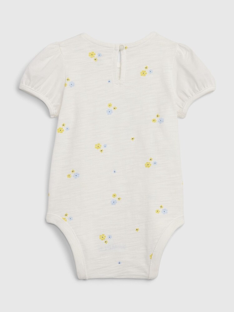 Gap White Puff Sleeve Floral Print Bodysuit (Newborn-24mths) - Image 2 of 2 Gap White Puff Sleeve Floral Print Bodysuit (Newborn-24mths) - Image 2 of 2