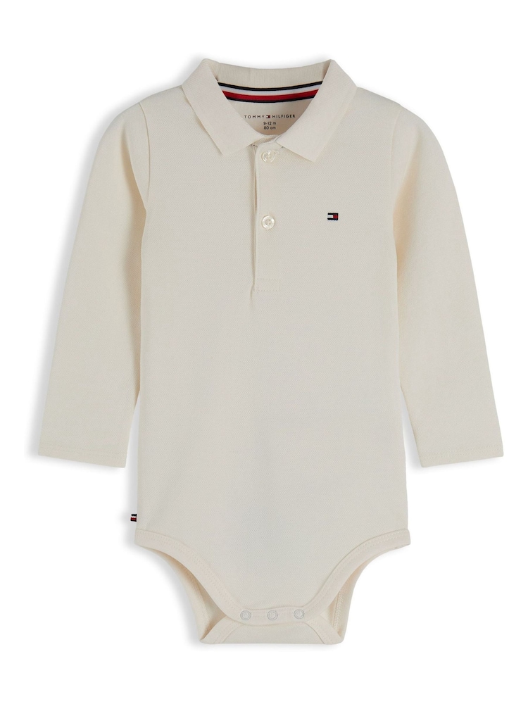 Tommy Hilfiger White Polo Collar Long Sleeve Bodysuit - Image 1 of 3 Tommy Hilfiger White Polo Collar Long Sleeve Bodysuit - Image 1 of 3
