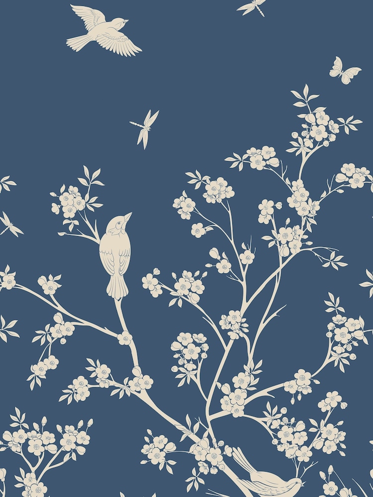 Origin Murals Navy Blossom Trail Repeatable 2.8M Wall Mural - Image 1 of 1 Origin Murals Navy Blossom Trail Repeatable 2.8M Wall Mural - Image 1 of 1