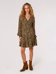 Apricot Green Ditsy Tiered Button Detail Dress - Image 3 of 4