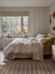 Piglet in Bed Dusk Blue Ticking Stripe Linen Duvet Cover - Image 1 of 5
