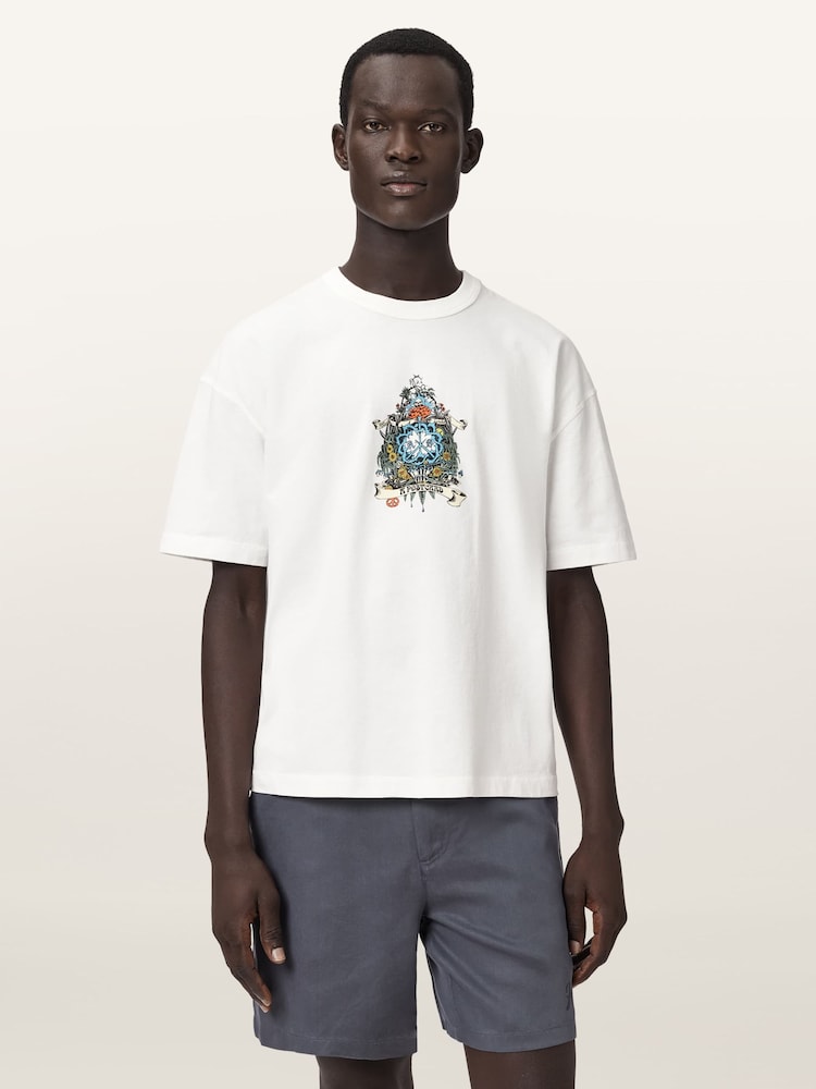 AllSaints White Saviour Short Sleeve Crew Neck T-Shirt - Image 1 of 9 AllSaints White Saviour Short Sleeve Crew Neck T-Shirt - Image 1 of 9