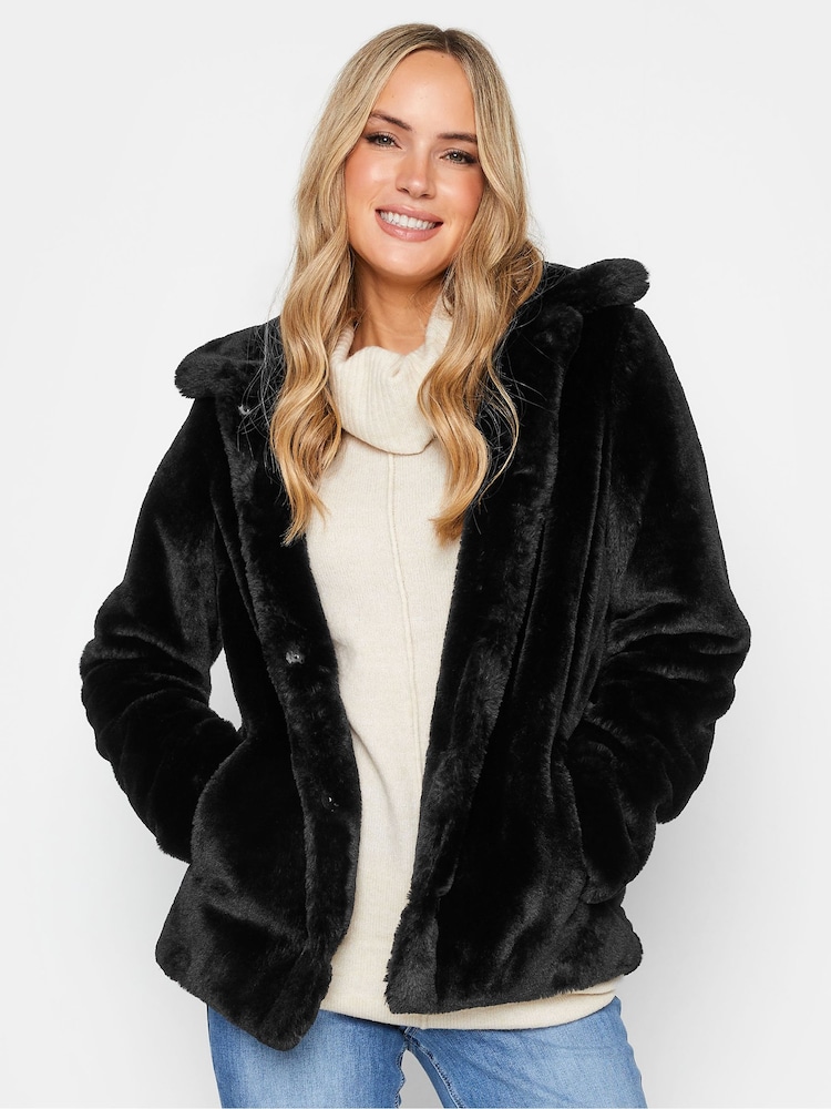 Long Tall Sally Black Faux Fur Coat - Image 1 of 4