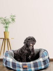 FatFace Blue 100% Cotton Fleece Check Deluxe Slumber Bed - Image 1 of 3