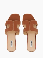 Dune London Tan Brown Standard Fit Leather Loupe Smart Slider Sandals - Image 8 of 8