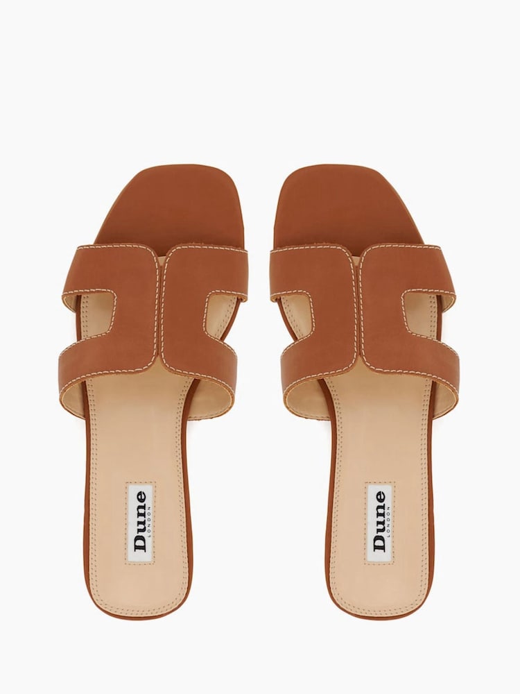 Dune London Tan Brown Standard Fit Leather Loupe Smart Slider Sandals - Image 8 of 8