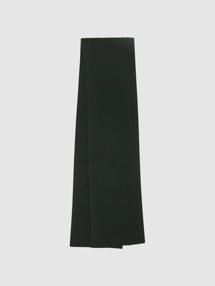 Reiss Forest Green Chesterfield Ribbed Merino Scarf - Image 1 of 1 Reiss Forest Green Chesterfield Ribbed Merino Scarf - Image 1 of 1