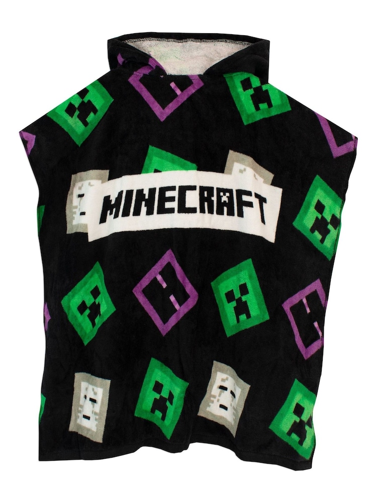 Character Black/Green Licensing Boys Minecraft 100% Cotton Poncho - Image 1 of 4