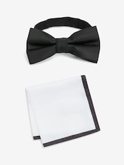 Black/White Bow Tie And Pocket Square Set - Image 1 of 5
