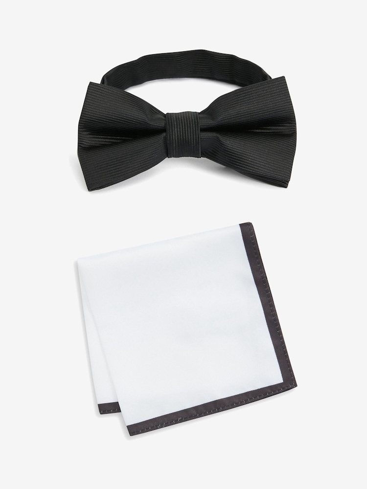 Black/White Bow Tie And Pocket Square Set - Image 1 of 5