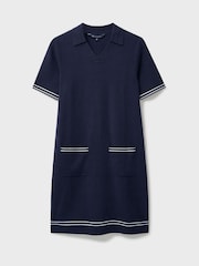 Crew Clothing Blue Ali Pop-Over Collar Tipped Dress - Image 5 of 5