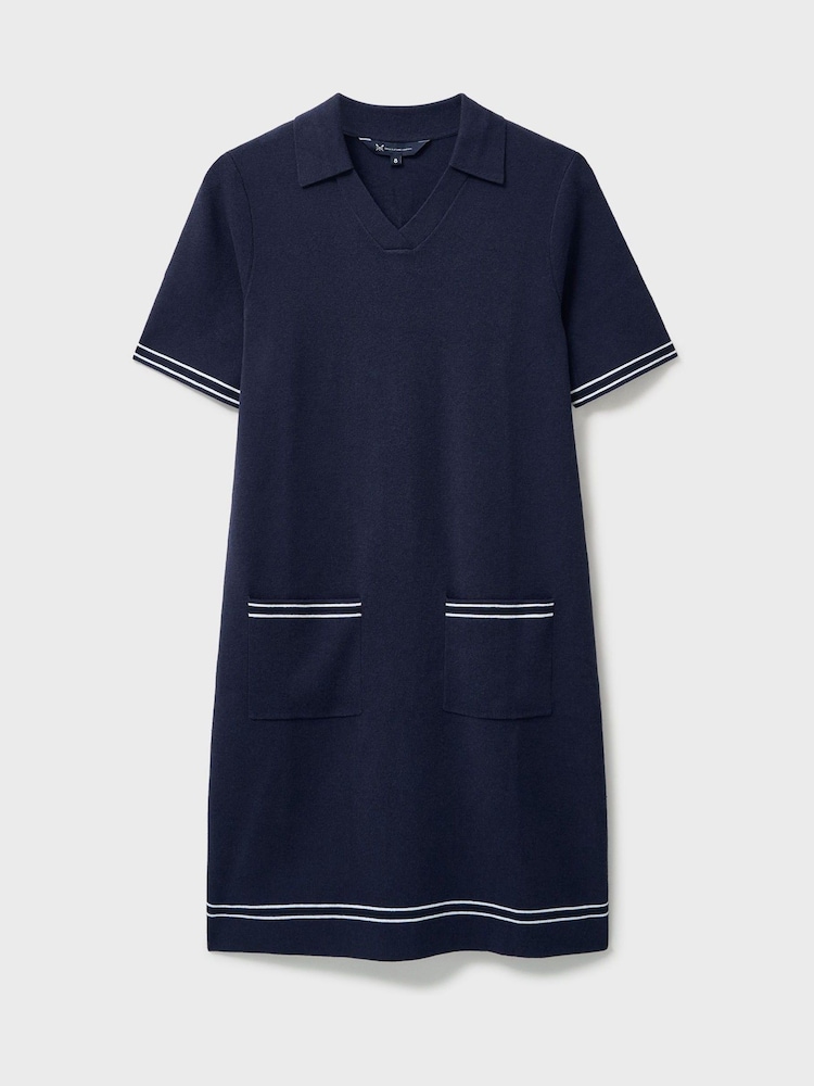Crew Clothing Blue Ali Pop-Over Collar Tipped Dress - Image 5 of 5