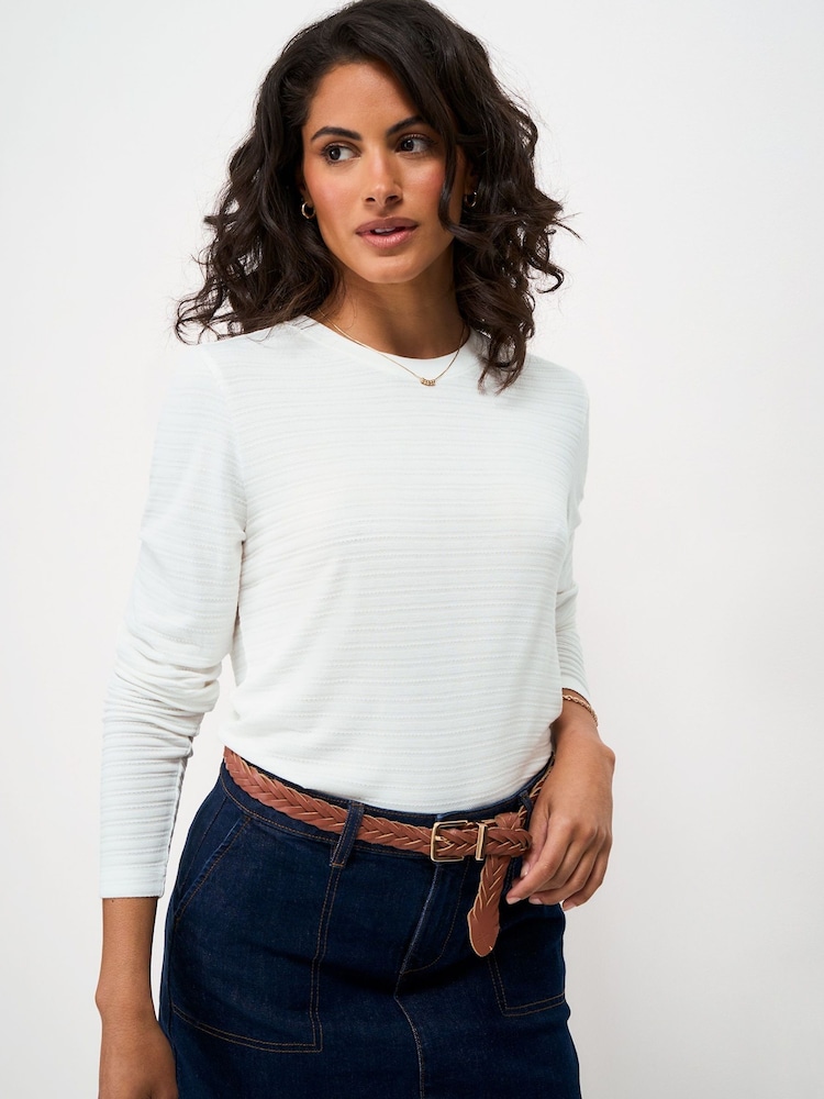 화이트 - Crew Clothing Textured Stripe Long Sleeve Top - 5의 이미지 1